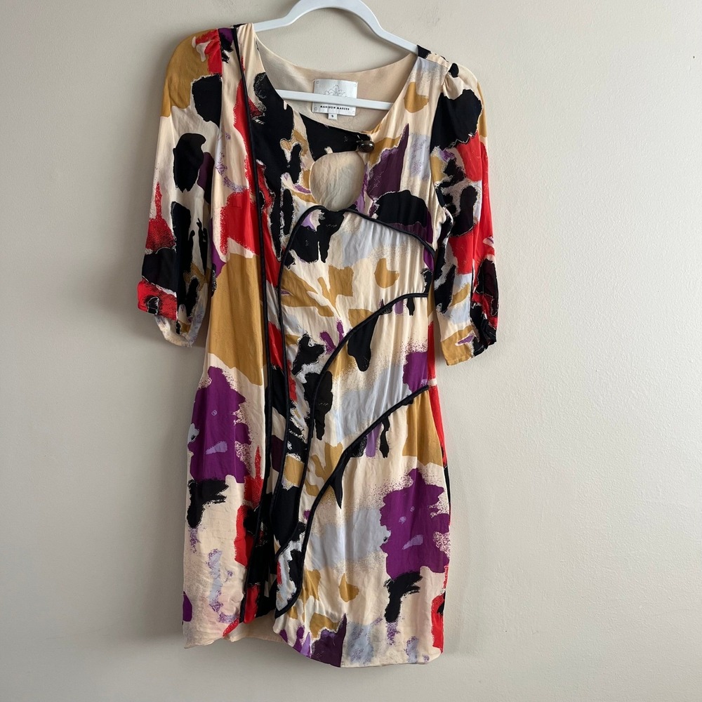 Madison Marcus Silk Abstract Floral Mini Dress Boho 3/4 Sleeve Size S